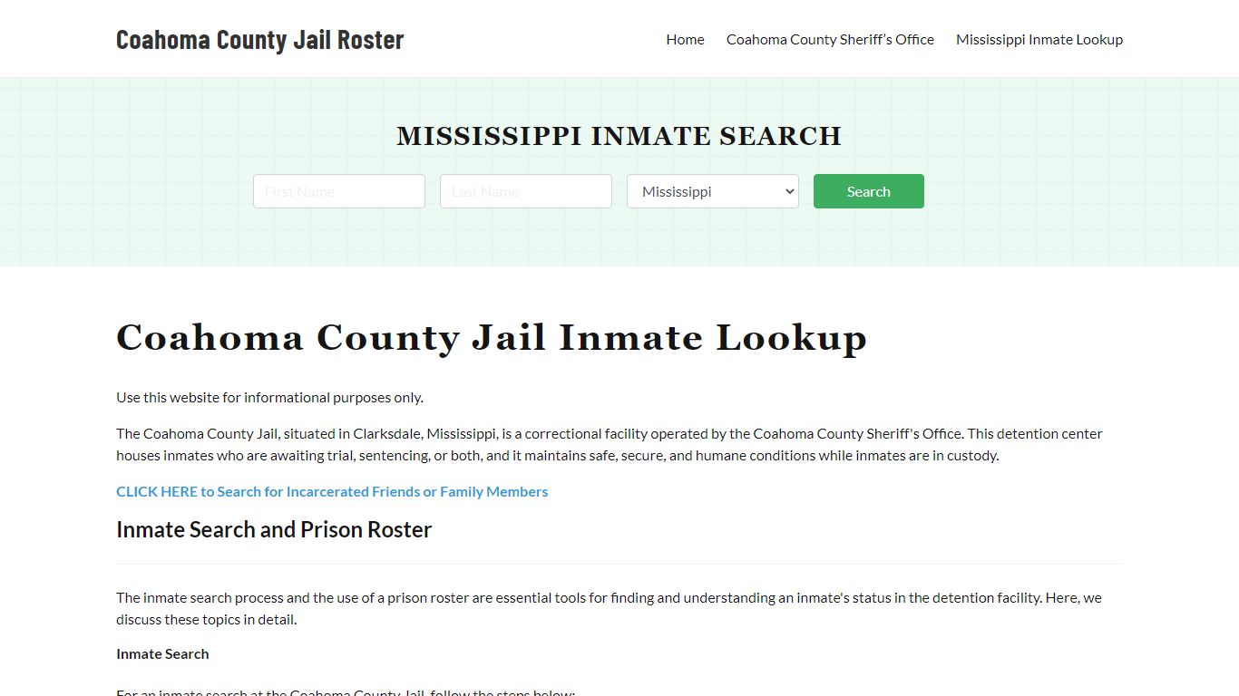 Coahoma County Jail Roster Lookup, MS, Inmate Search